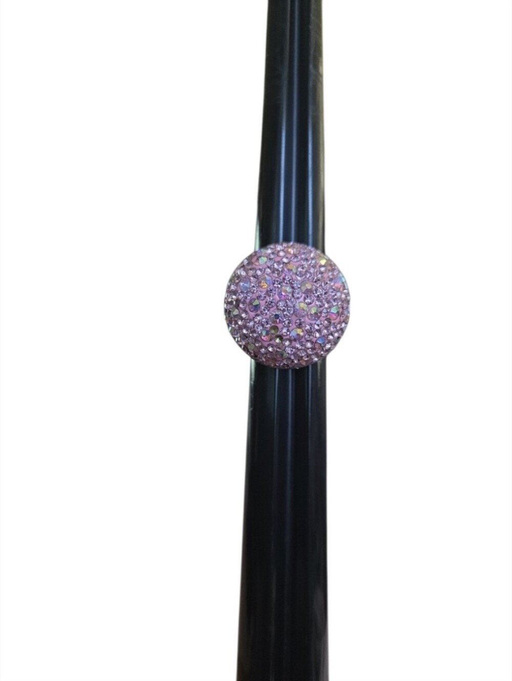 Vintage Size 9 Tarnished Silver Toned Pink Crystal Dome Stretch Ring
